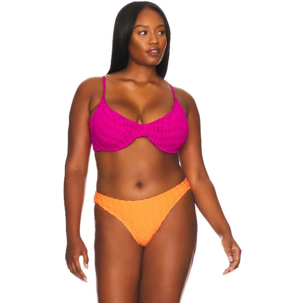 Good American Jacquard Demi Cup Bikini Top Hawaiian Pink Women's XLarge Beach